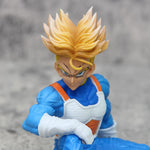 Kid Trunks Dragon Ball Z action figure face close-up — purple hair Capsule Corp design 15cm PVC